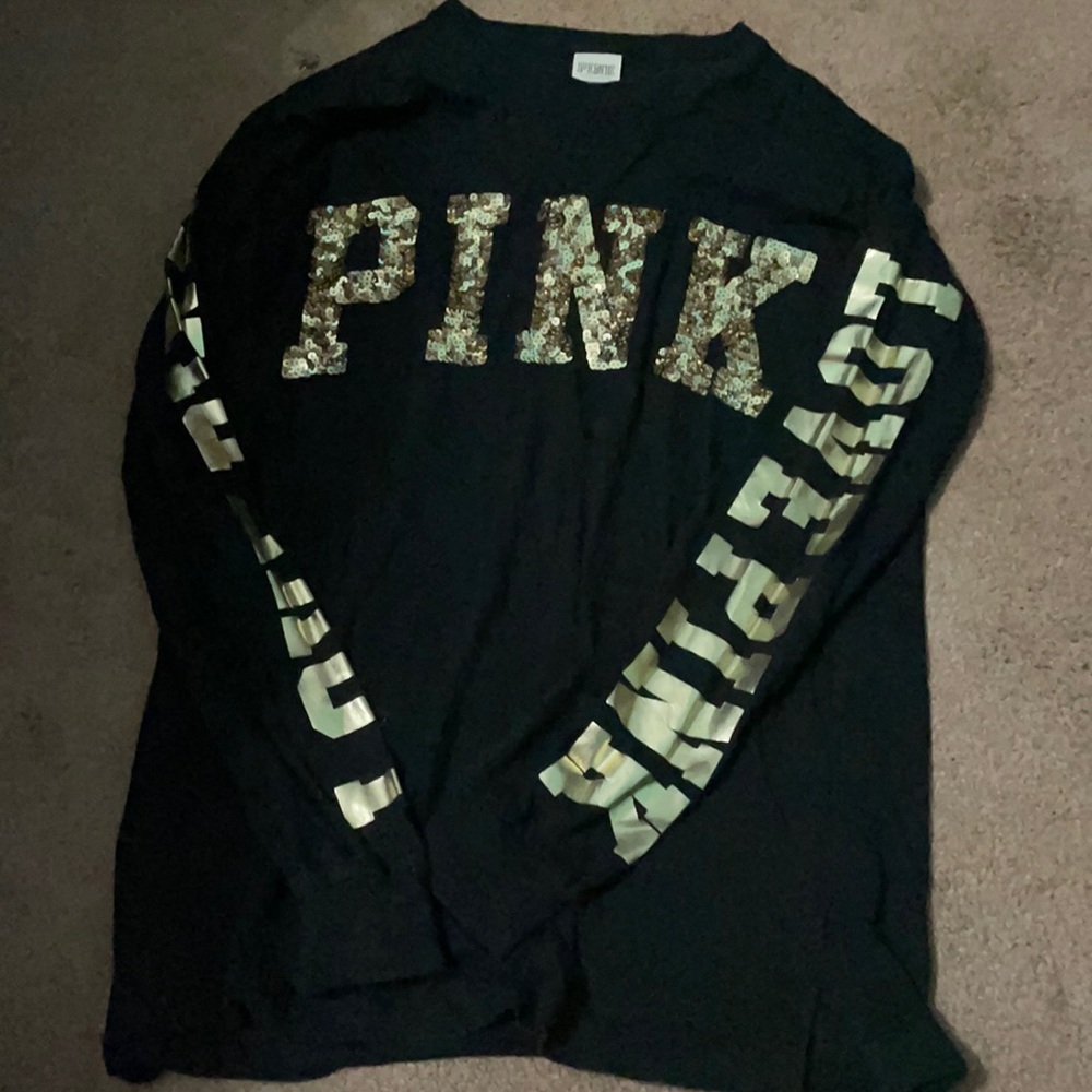 VS PINK black long sleeve sequin shirt xs